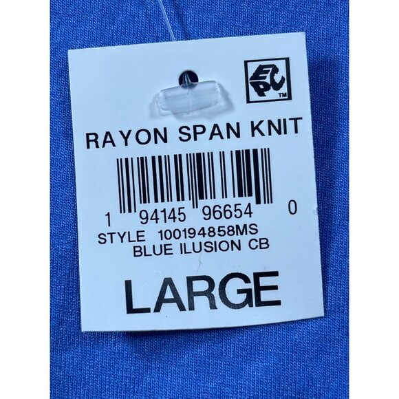 JW Collection Size L Blue Floral Print Rayon Knit Top Short Sleeve - Picture 7 of 9